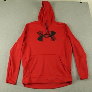 Under Armour Hoodie Mens Large Loose Pullover Fleece Sweatshirt Center Logo Red